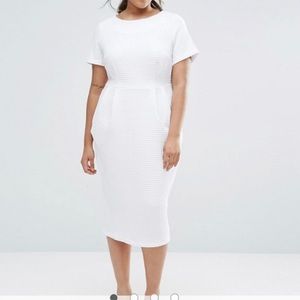 Textured White Wiggle Dress with Pockets